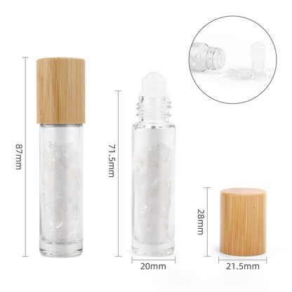Drágakő illóolaj roll-on üveg - Hegyikristály - Fa kupak + Drágakő roll-on golyó 5 ml-es üveghez - Hegyikristály