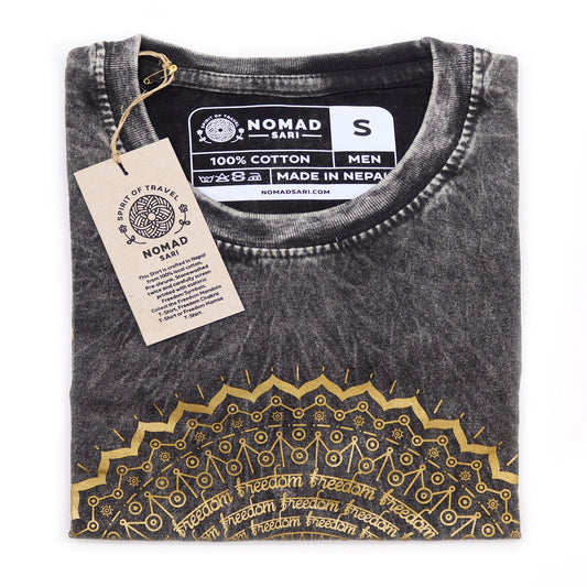 Nomad Sari koptatott pamut póló – Mandala – Sötétszürke – S