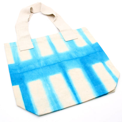 Natúr batikolt pamuttáska (8oz) - 38x42x12cm - Égszínkék blokkok - Natúr fogantyú