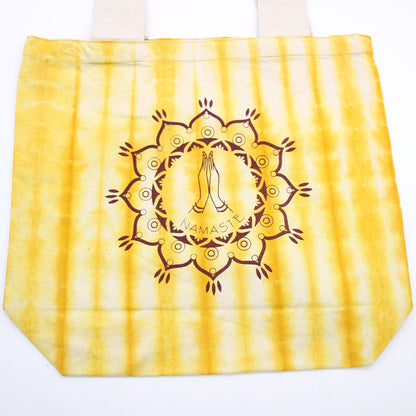 Batikolt pamuttáska (6oz) - 38x42x12cm - Namaste kéz - Sárga - Natúr fogantyú