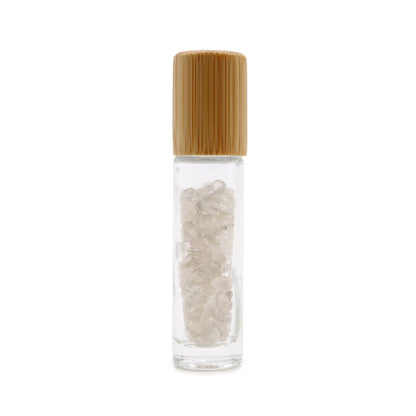 Drágakő illóolaj roll-on üveg - Hegyikristály - Fa kupak + Drágakő roll-on golyó 5 ml-es üveghez - Hegyikristály